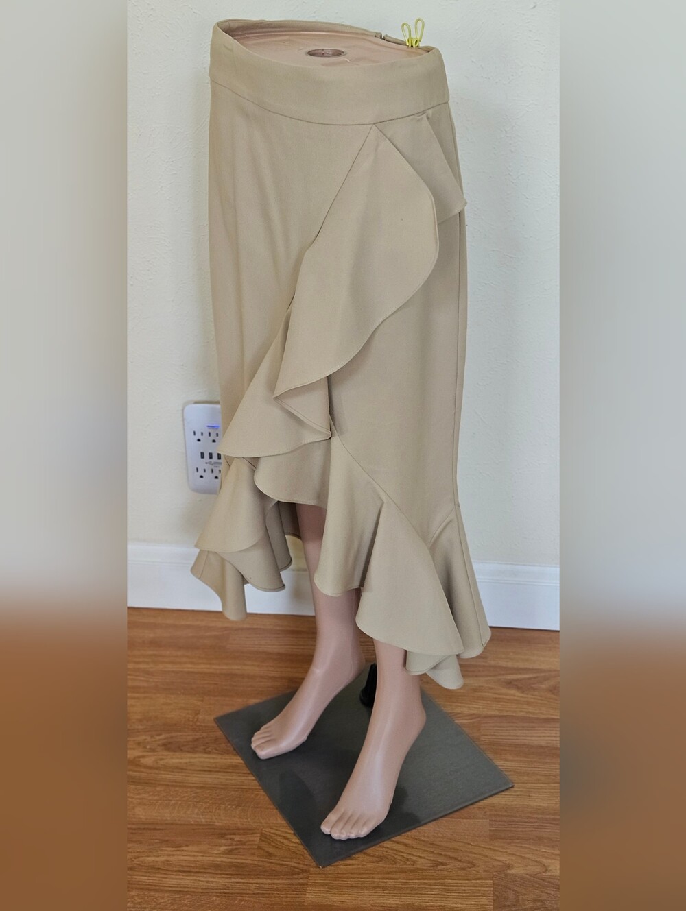 Asymmetrical Ruffle High-Low Skirt in Beige - Picture 2 of 4
